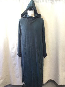 Mens, Historical Fiction Tunic, MTO, Teal Blue, Cotton, Solid, 42, Pull Over, Raw Hem, Aged/Distressed, Pointed Hood, Cowl,  Long Sleeves, Druid, Villager, Mysterious Stranger
