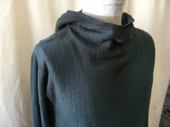 Mens, Historical Fiction Tunic, MTO, Teal Blue, Cotton, Solid, 42, Pull Over, Raw Hem, Aged/Distressed, Pointed Hood, Cowl,  Long Sleeves, Druid, Villager, Mysterious Stranger