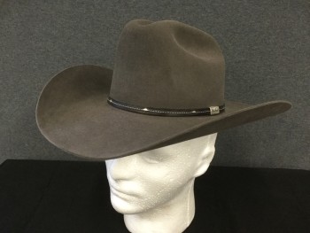 STETSON, Slate Gray, Fur, Solid, Fur Felt, Black Leather Hat Band with Silver Detail