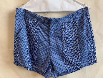 MOLLY BRACKEN, Navy Blue, French Blue, Lt Blue, Polyester, Zig-Zag , Diamonds, 1.5" Waistband with Belt Hoops, Flat Front, Zip Front, 2 Pockets, Off White Lining