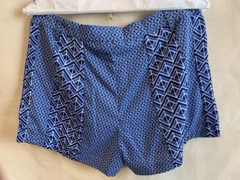 MOLLY BRACKEN, Navy Blue, French Blue, Lt Blue, Polyester, Zig-Zag , Diamonds, 1.5" Waistband with Belt Hoops, Flat Front, Zip Front, 2 Pockets, Off White Lining