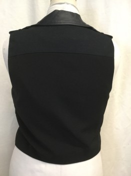 BOUTIQUE XX1, Black, Polyester, Faux Leather, Solid, Single Breasted, 1 Button, Notched Lapel, Panels of Pleather and Poly, 2 Diagonal Zip Pocket, Epaulets