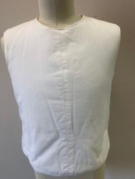 Unisex, Fat Padding, N/L MTO, White, Cotton, Solid, L, Woven, Sleeveless, Round Neck,  Self Ties in Back, Made To Order
