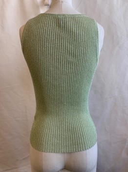Womens, Top, SHE'S , Lt Green, Silver, Rayon, S, Knit, Pullover, Scoop Neck, Sleeveless