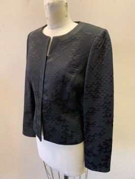 Womens, Blazer, TAHARI, Black, Acetate, Wool, Squares, Geometric, Sz.4, Textured Fabric with Horizontal Rib, Hook & Eye Closures in Front, Round Neck, No Lapel/Collar, Peplum Waist, Lightly Padded Shoulders, Fitted