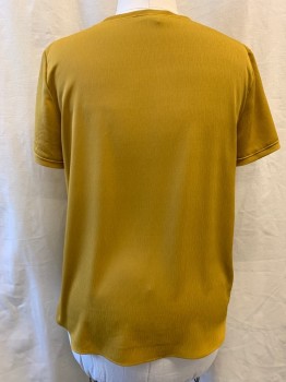 ANN TAYLOR, Mustard Yellow, Polyester, Solid, Scoop Neck, Pullover, Short Sleeves