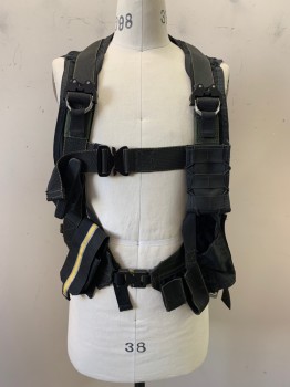 Mens, Harness, NL, Black, Cotton, Side Release Buckles, Metal Hook Buckles, Multiple Straps, Multiple Pouches
