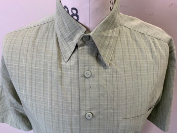 MILANO BAY, Lt Green, Olive Green, Rayon, Polyester, Plaid, Self Plaid, Short Sleeves, Button Front, Collar Attached, 1 Pocket,