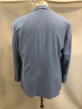 J. CREW, French Blue, Wool, Elastane, Notched Lapel, Single Breasted, B.F., 2 Bttns, 3 Pckts, Tan Stitching On Shoulder