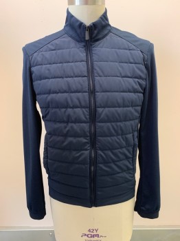 ZARA, Navy Blue, Polyester, Mock Neck, Quilted Chest, 2 Pockets