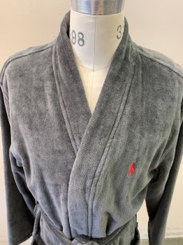 Mens, Bathrobe, POLO RALPH LAUREN, Dk Gray, Cotton, Solid, S/M, 2 Pockets, With Belt, Logo at Left Side and at Back