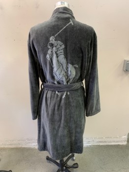 Mens, Bathrobe, POLO RALPH LAUREN, Dk Gray, Cotton, Solid, S/M, 2 Pockets, With Belt, Logo at Left Side and at Back