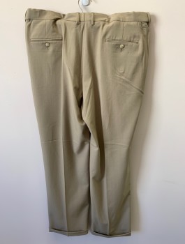 HAGGAR, Khaki Brown, Polyester, Solid, Zip Front, Hook Closure, Pleated Front, 4 Pockets, Cuffed, Creased