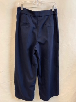 UNIQUE VINTAGE, Navy Blue, Cotton, Rayon, Solid, High Waist, 2" Waistband, Side Zip, Drop Pockets, Wide Leg, 2 Faux Back Welt Pockets, Retro 40s Look