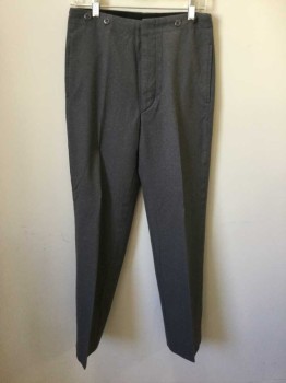 Mens, Pants 1890s-1910s, NO LABEL, Gray, Lt Gray, Wool, Stripes, 31, 30, Vertical Stripes, Flat Front, Button Fly, Suspender Buttons