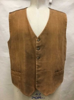 Mens, Historical Fiction Vest, N/L, Lt Brown, Beige, Cotton, Synthetic, Plaid-  Windowpane, Ch 44, Button Front, 2 Faux Pockets, Aged, Old West