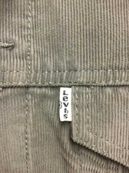 LEVI STRAUSS, Gray, Cotton, Polyester, Solid, Corduroy, Button Front, Collar Attached, 4 Pockets