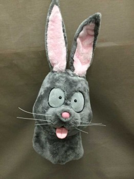 Unisex, Walkabout, Gray, Pink, White, Faux Fur, Synthetic, Bunny Rabbit HEAD-  Pink Ears. Package Includes: Body with  Non Coded Paws And Shoes + An Extra Rabbit Hood That Exposes The Face