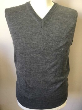 BLUE SEVEN, Gray, Acrylic, Wool, Solid, V-neck, Pullover,