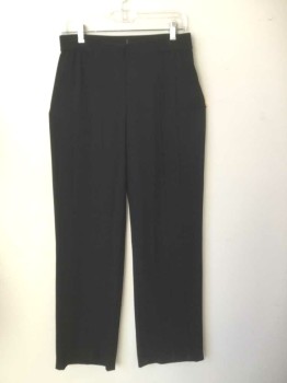 ELIE TAHARI, Black, Polyester, Solid, Black, 1-1/2" Waistband, Seams Work Front, Side Zipper, Wide Legs