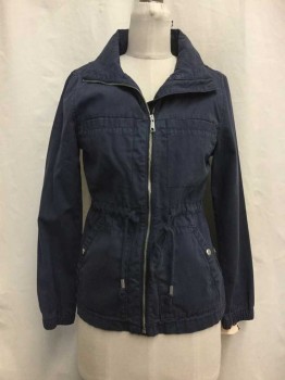 OLD NAVY, Navy Blue, Cotton, Solid, Navy, Zip Front, Drawstring Waist, 4 Pockets,