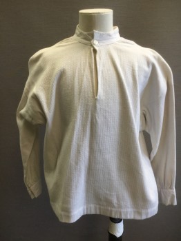Childrens, Shirt 1890s-1910s, MTO, White, Cotton, Solid, 23, 12, Ch 34, Waffle Knit, Long Sleeves, Band Collar with 1 Button, Keyhole Front, Button Cuff, Gather V Shaped Inserts at Collar Shoulders