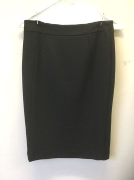 HALOGEN, Black, Polyester, Viscose, Solid, Pencil Skirt, 1" Wide Self Waistband, Curved Seams at Either Side of Front and Back, Invisible Zipper at Center Back Waist, Slit at Center Back Hem