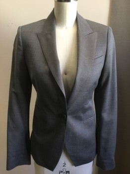 REISS, Lt Blue, Gray, Wool, Viscose, Pin Dot, Peaked Lapel, One Button Front, Slit Pockets
