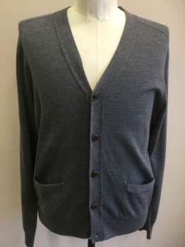 BROOKS BROTHERS, Gray, Wool, Solid, Button Front, 2 Pockets, Long Sleeves,