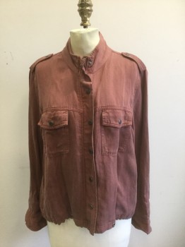 RAILS, Terracotta Brown, Lyocell, Linen, Solid, Twill, Zip and Snap Front, Stand Collar, Epaulettes at Shoulders, 2 Pockets with Snap Closures **Missing Drawstring for Waist