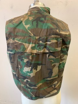 ROTHCO RANGER VEST, Brown, Beige, Dk Green, Black, Cotton, Polyester, Camouflage, Zip Front, Many (8+) Pockets and Compartments, Stand Collar