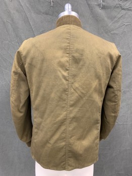 RR RALPH LAUREN, Dk Olive Grn, Cotton, Solid, Ribbed Twill, Snap Front, 3 Pockets, Bomber Collar, Ribbed Knit Collar/Cuff, Light Fill, Quilted Lining *white Spots on Front*