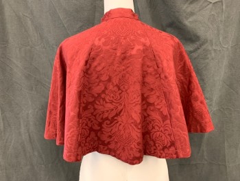 Womens, Sci-Fi/Fantasy Cape, MTO, Red Burgundy, Cotton, Silk, Floral, S, Historical Fantasy Capelet, Floral Jacquard, Band Collar, Hook & Eye Collar Closure