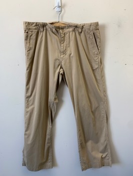 JOHN VARVATOS, Khaki Brown, Cotton, Solid, Relaxed Leg, Zip Fly, 2 Buttons at Fly, 5 Pockets, Belt Loops