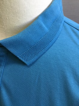 BOSS, Turquoise Blue, Cotton, Solid, Short Sleeves, Double, 1 Faux Pocket