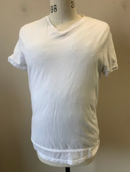 Unisex, Fat Padding, GEORGE, White, Cotton, Solid, M, Jersey V-neck T-Shirt with Padding Built In, Short Sleeves, Made To Order