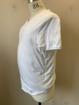 Unisex, Fat Padding, GEORGE, White, Cotton, Solid, M, Jersey V-neck T-Shirt with Padding Built In, Short Sleeves, Made To Order