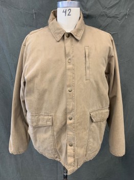 Mens, Barn/Field Jacket, WOLVERINE, Lt Brown, Cotton, Solid, XL, Snap Front Collar Attached, 3 Pockets, Long Sleeves, Black Fleece Quilted Fill Lining