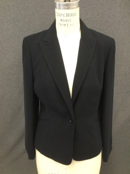JONESWEAR, Black, Polyester, Solid, Single Breasted, Collar Attached, Peaked Lapel, Stitched Collar/Lapel, 2 Welt Pockets, 1 Button, Long Sleeves,