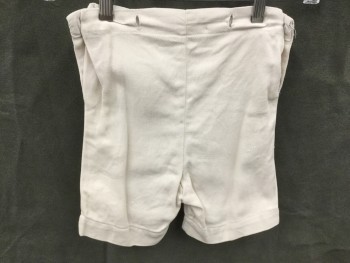 Childrens, Pants 1890s-1910s, MTO, Ecru, Cotton, Solid, W 20, Play Suit, Shorts, Twill, High Waist, Side Seam Button Closure, Button Holes at Waist