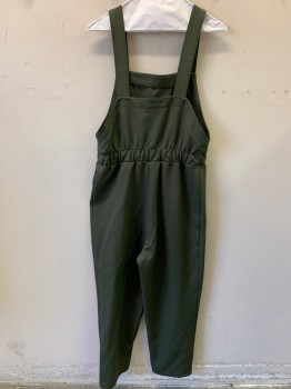 Womens, Overalls, ZARA, Dk Olive Grn, Polyester, Elastane, Solid, M, Overalls, Elastic Waist, Drawstring, Pleated Front