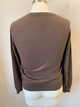 Mens, Pullover Sweater, BLOOMINGDALES, Brown, Wool, Solid, L, Long Sleeves, Pullover, V-neck,
