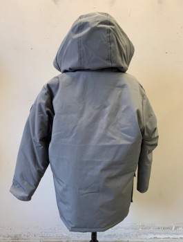 Childrens, Coat, GAP KIDS, Gray, Poly/Cotton, Solid, XL, Boys, Zip and Button Front, Hooded with Gray Plush Lining, Olive Quilted Nylon Lining, 4 Pockets
