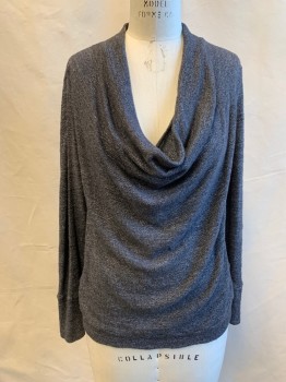 3 DOTS, Charcoal Gray, Polyester, Cotton, Heathered, Cowl,  Long Sleeves, Ribbed Knit Waistband/Cuff