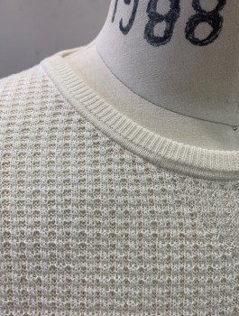 BILLY REID, Cream, Cotton, Solid, Waffle Knit, L/S, Crew Neck