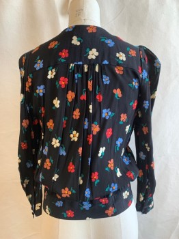 MADEWELL, Black, Red, White, Baby Blue, Green, Viscose, Floral, V-neck, Snap Button at Center Bust, Button at Waist, Tie Side, Long Sleeve