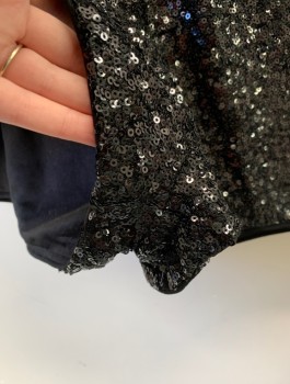 H&M, Iridescent Black, Sequins, Polyester, Solid, Clubwear Hot Pants, High Waist, Elastic at Back Waist, 1" Inseam, Invisible Zipper at Side, Multiples