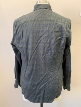 DYLAN GRAY, Dk Olive Grn, Navy Blue, Cotton, Plaid, Flannel, L/S, Button Front, Collar Attached, No Pocket, **Has TV Alts/Darts in Back