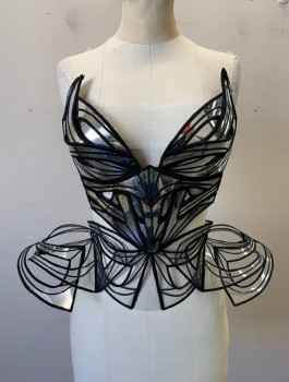 Womens, Sci-Fi/Fantasy Piece 1, DIVAMP COUTURE, Silver, Clear, Black, Plastic, S/M, Sexy Bustier with Attached Hip/Pannier Panels, Mirrored Silver Metallic Bust with Black Edges, Molded Bust Panel with Shaped Cups, Strapless, Adjustable Elastic Strap at Waist