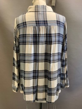 Splendid, Cream, Steel Blue, Navy Blue, Black, Pink, Rayon, Plaid, L/S, Button Front, Collar Attached, Pocket Chest